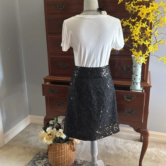 Tory Burch Isis Sequin Black Skirt Size 10 - Picture 4 of 11